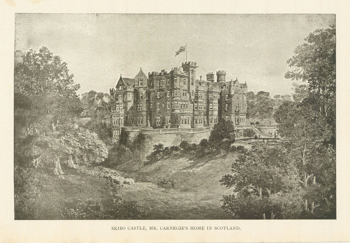 Skibo Castle, Mr. Carnegie's Home In Scotland 1907 old antique print picture